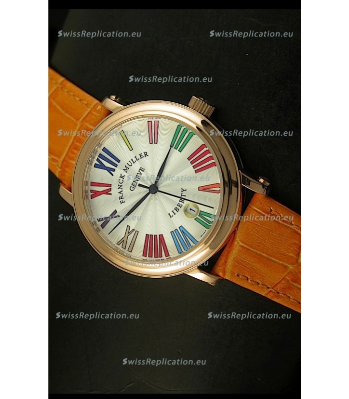 Franck Muller Master of Complications Liberty Japanese Replica Watch in Pink Gold Case