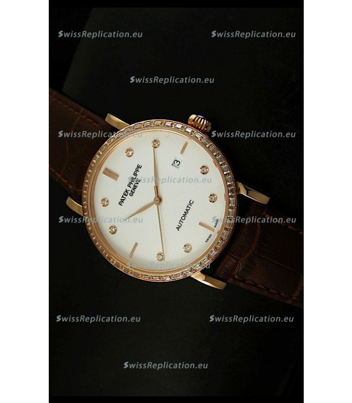 Patek Philippe Calatrava 5298 Swiss Replica Watch in Pink Gold Casing - Diamonds Hours