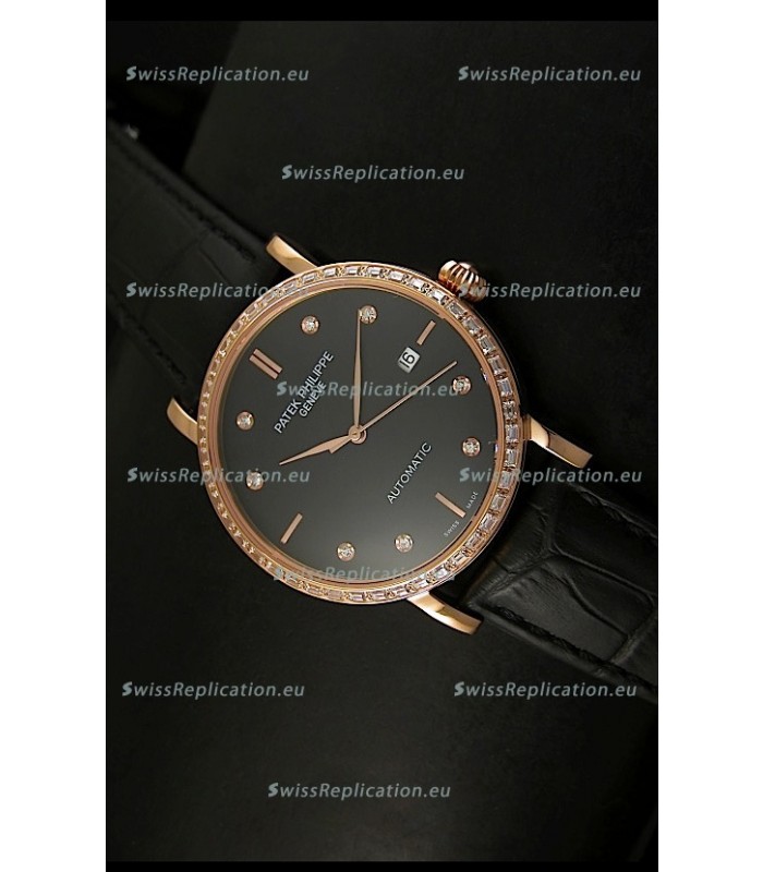 Patek Philippe Calatrava 5298 Swiss Replica Watch in Pink Gold Casing - Diamonds Hours
