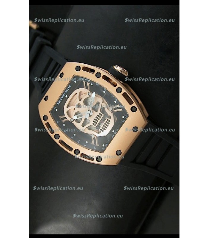 Richard Mille RM052 Skull Tourbillon Swiss Replica Watch in Pink Gold Casing