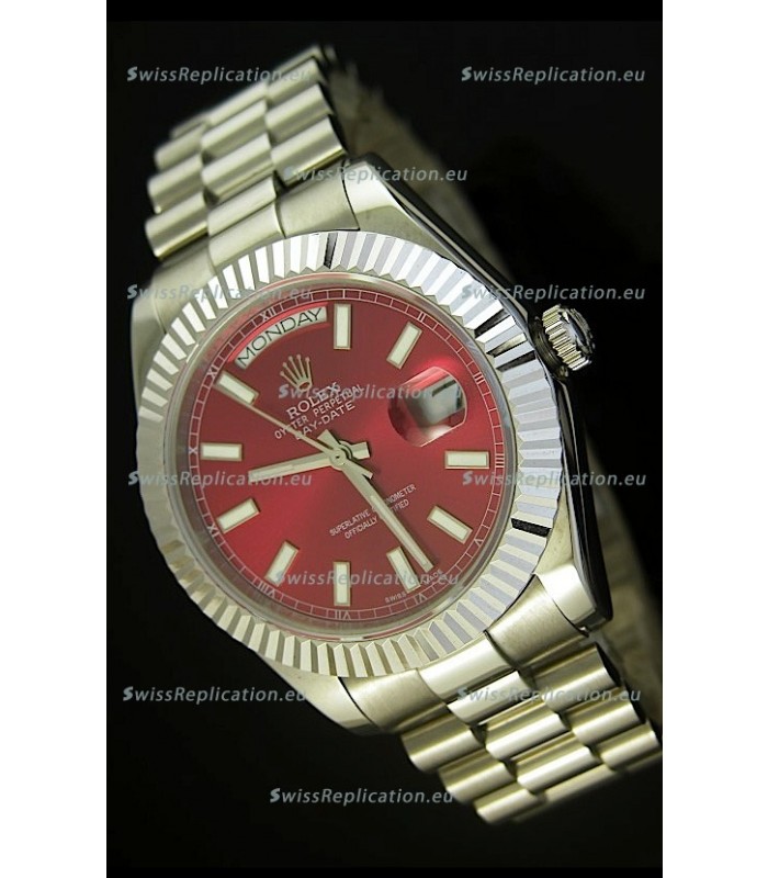 Rolex Day Date II 41MM Swiss Replica Watch - Red Dial - 1:1 Mirror Replica Watch 
