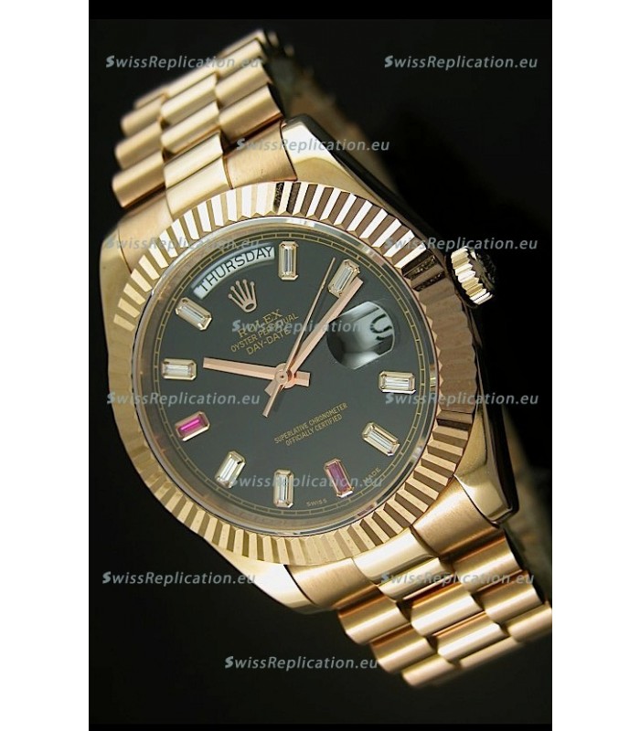 Rolex Day Date II 41MM Swiss Replica Watch - Black Dial - 1:1 Mirror Replica Watch 