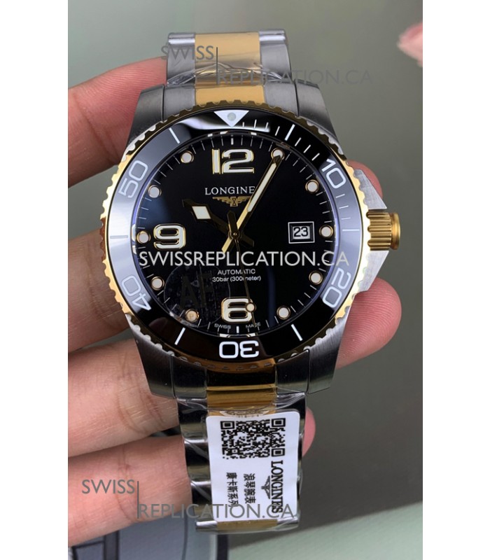 Longines HydroConquest Black Dial Two Tone Super Clone Watch 