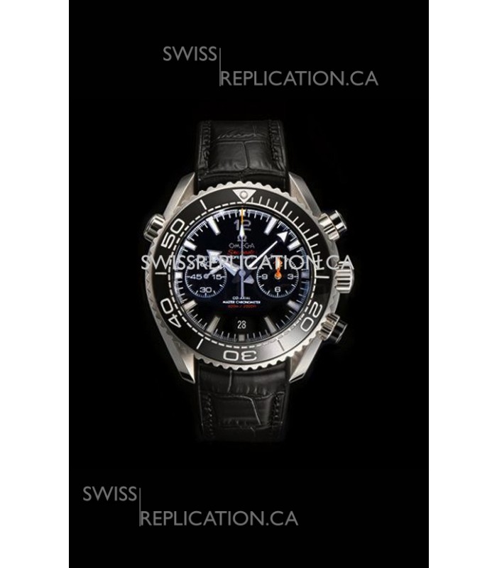 Omega Speedmaster Planet Ocean Black Dial Leather Strap Super Clone Watch 