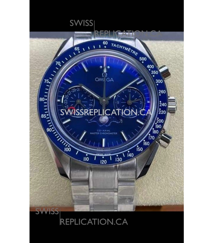 Omega Speedmaster Moonphase Blue Dial Steel Strap Super Clone Watch 