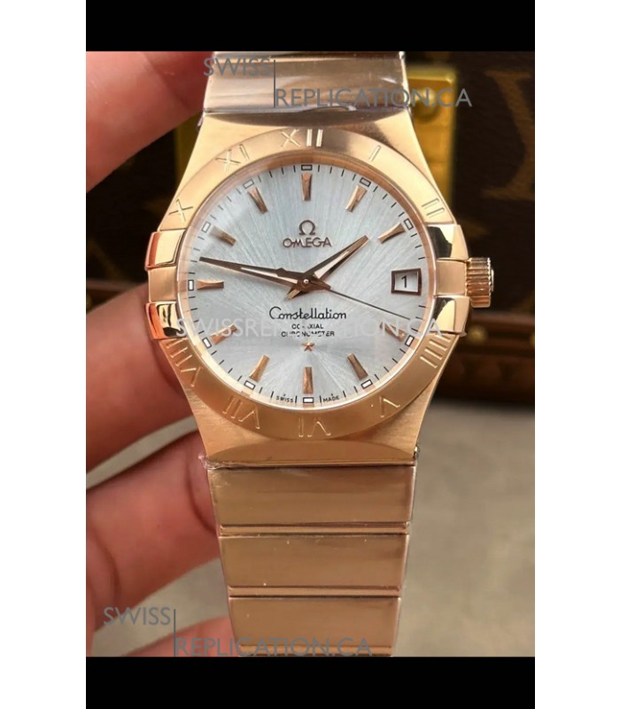 Omega Constellation 38MM Rose Gold Steel Dial Super Clone Watch 
