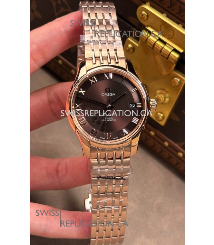 Omega De-Ville Rose Gold Brown Roman Dial 41MM Super Clone Watch 