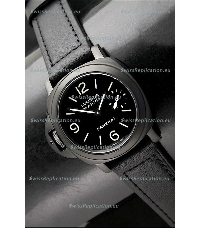 Panerai Luminor Marina Left Hand Wind PVD Swiss Watch - Leather Strap