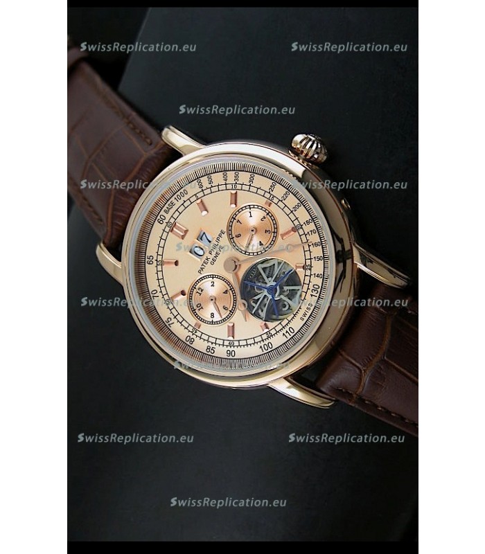 Patek Philippe Complications Tourbillon Japanese Replica Watch in Pink Gold