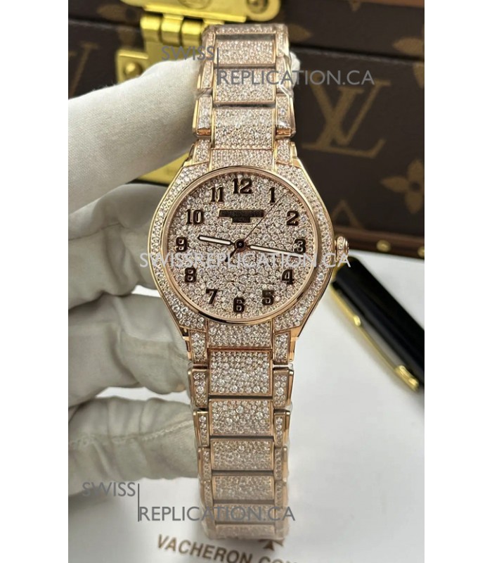 Patek Philippe Twenty-4 Diamonds Paved Rose Gold Super Clone Watch 