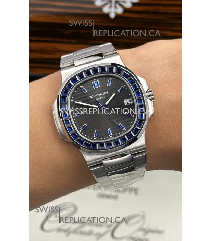 Patek Philippe Nautilus 5723 Black Dial Purple Rubies Super Clone Watch 