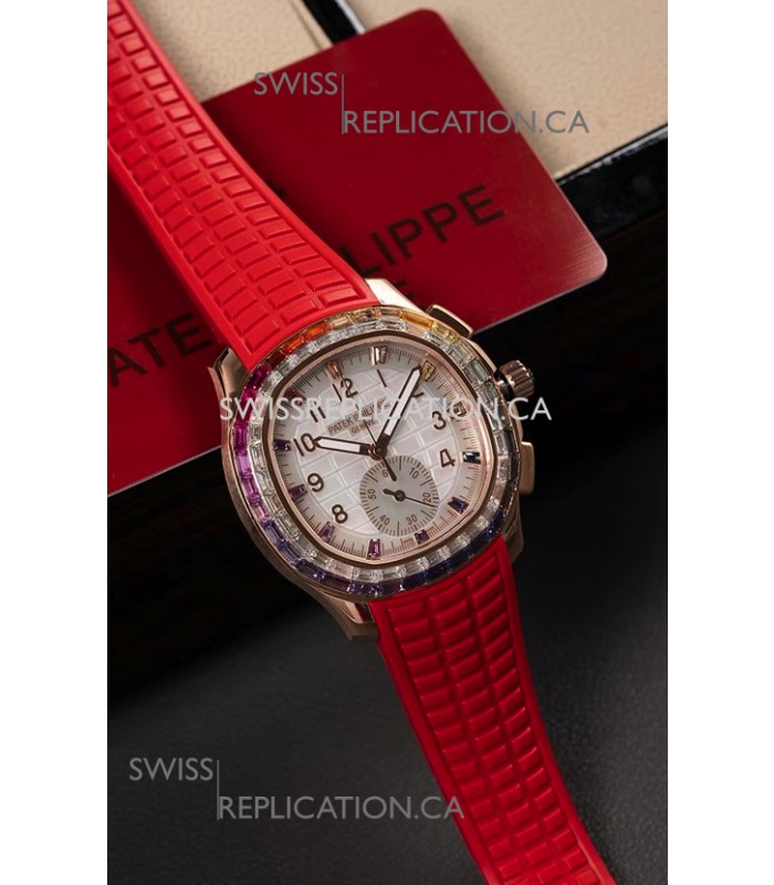 Patek Philippe Aquanaut 7968 Rose Gold Red Strap Super Clone Watch 