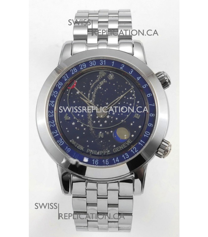 Patek Philippe Grand Complications 6102 Blue Dial Steel Strap Super Clone Watch 