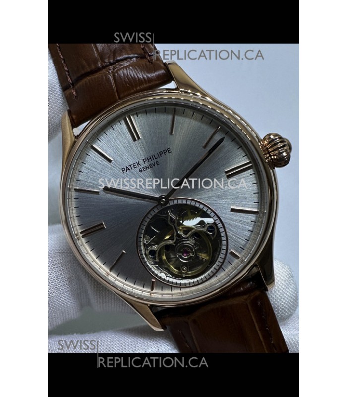 Patek Philippe Japanese Tourbillon Rose Gold Grey Dial Japanese Replica Watch 