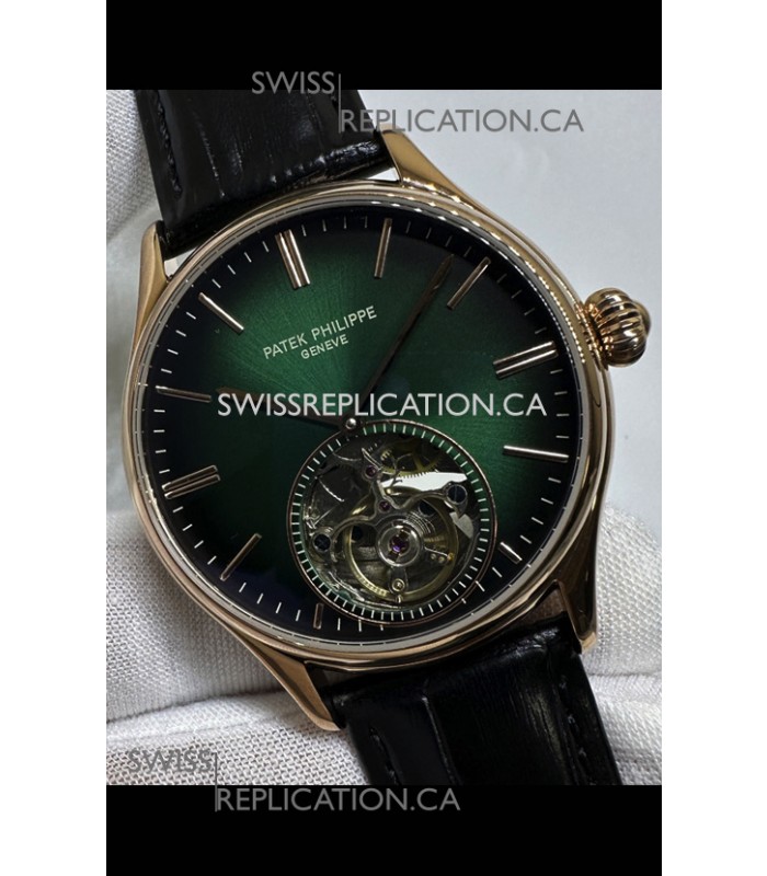 Patek Philippe Japanese Tourbillon Rose Gold Green Dial Japanese Replica Watch 