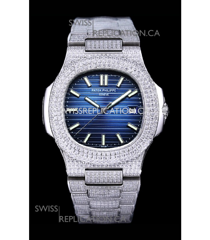 Patek Philippe Super Clone Nautilus 5711/1A Diamonds Paved Edition Blue Dial