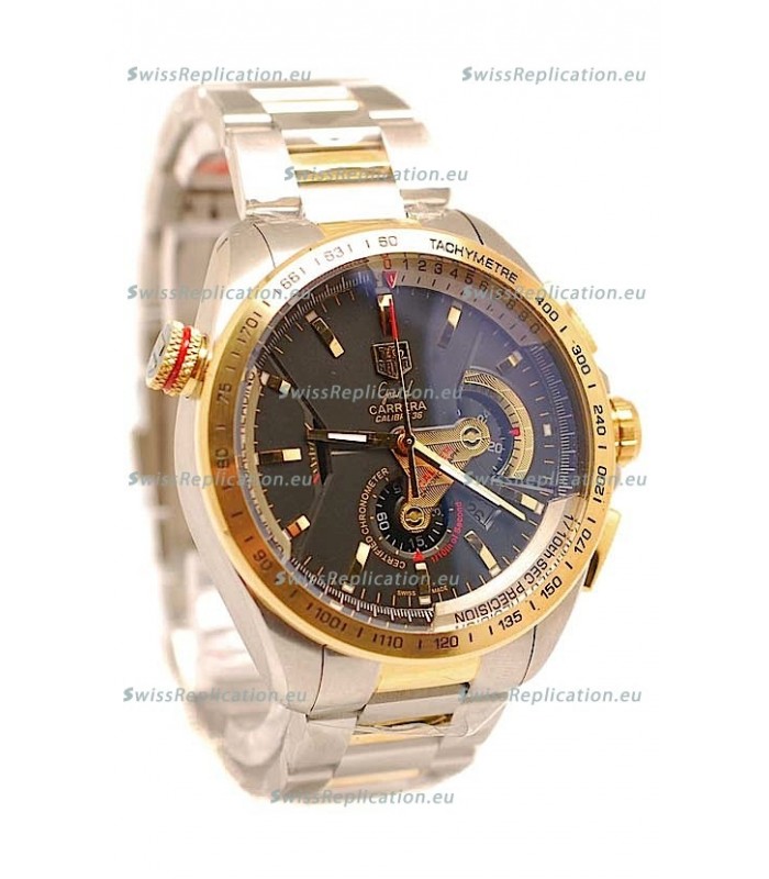 Tag Heuer Grand Carrera Calibre 36 Japanese Replica Two Tone Gold Watch in Black Dial