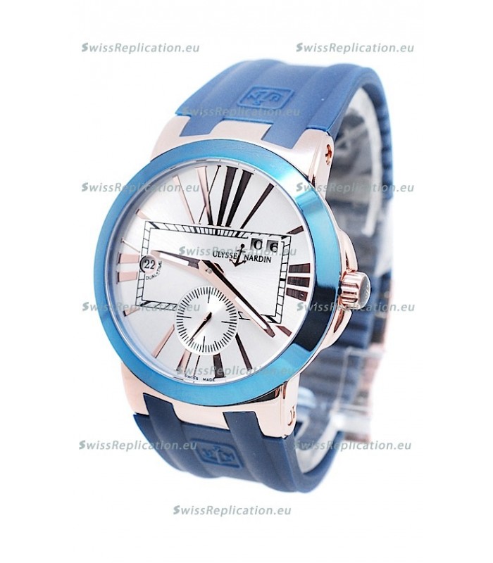 Ulysse Nardin Executive Dual Time Japanese Replica Watch in Smooth Blue Bezel