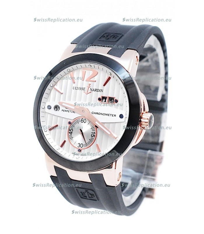 Ulysse Nardin Executive Dual Time Japanese Replica Rose Gold Watch in Black Bezel