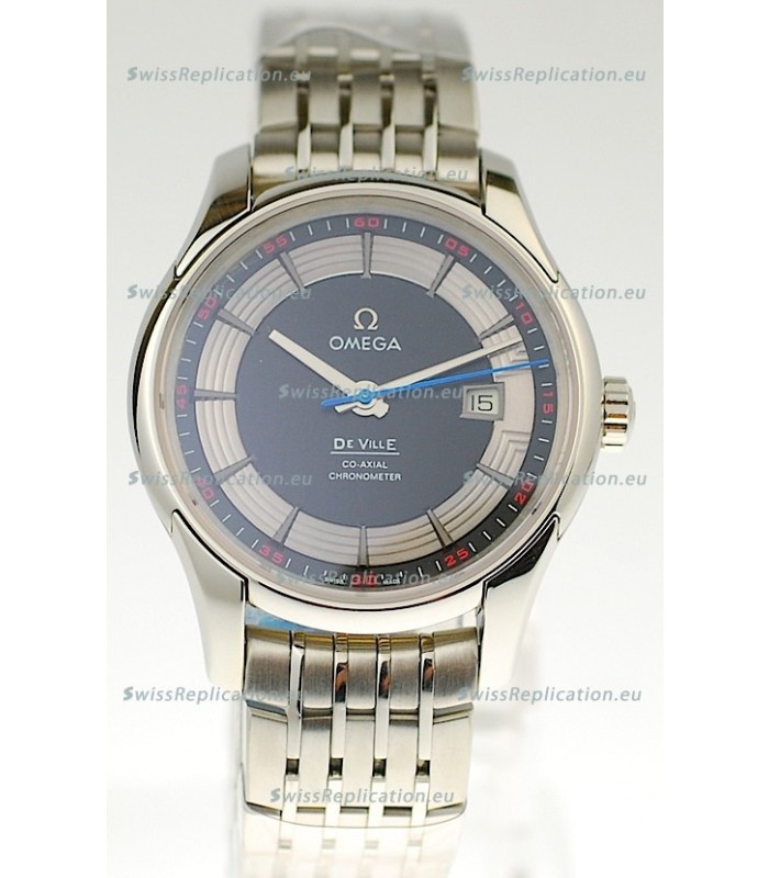 Omega Co Axial De Ville Hour Vision Swiss Replica Steel Watch in Black Dial