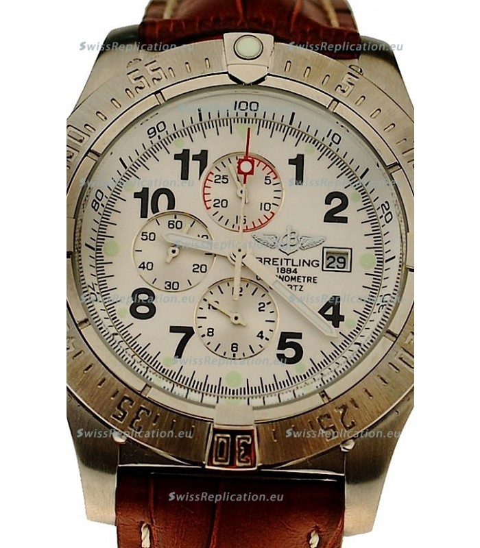 Breitling Chronograph Chronometre Japanese Watch in Brown Strap