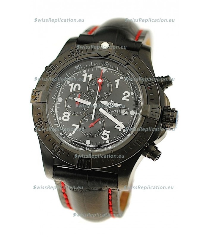 Breitling Chronograph Chronometre Japanese Replica PVD Watch in Black Strap