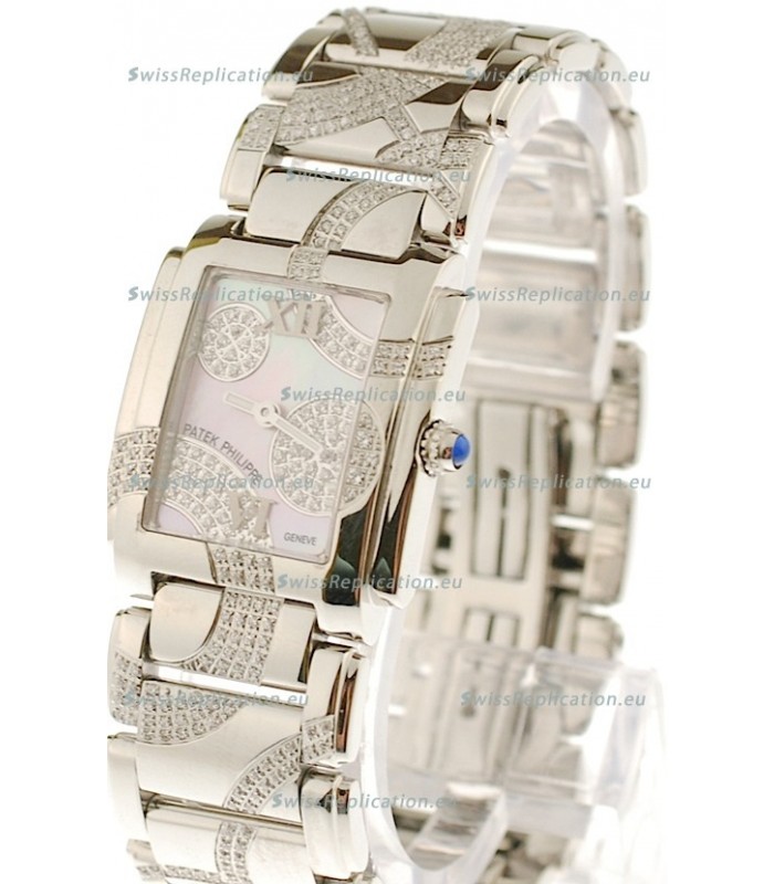 Patek Philippe Twenty Four Swiss Replica Steel Watch in Pink Pearl Dial 