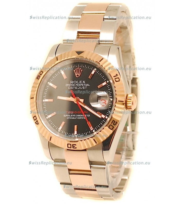 Rolex Datejust Turn O Graph Swiss Rose Gold Watch in Black Dial