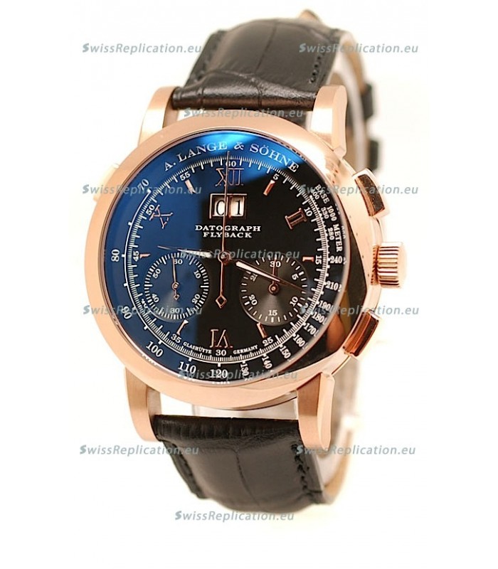 A.Lange & Sohne Datograph Flyback Swiss Replica Rose Gold Watch in Black Dial