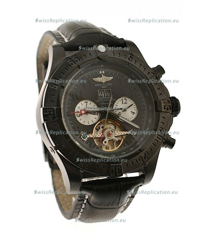 Breitling Chronometre Tourbillon Japanese Replica Watch in Black 