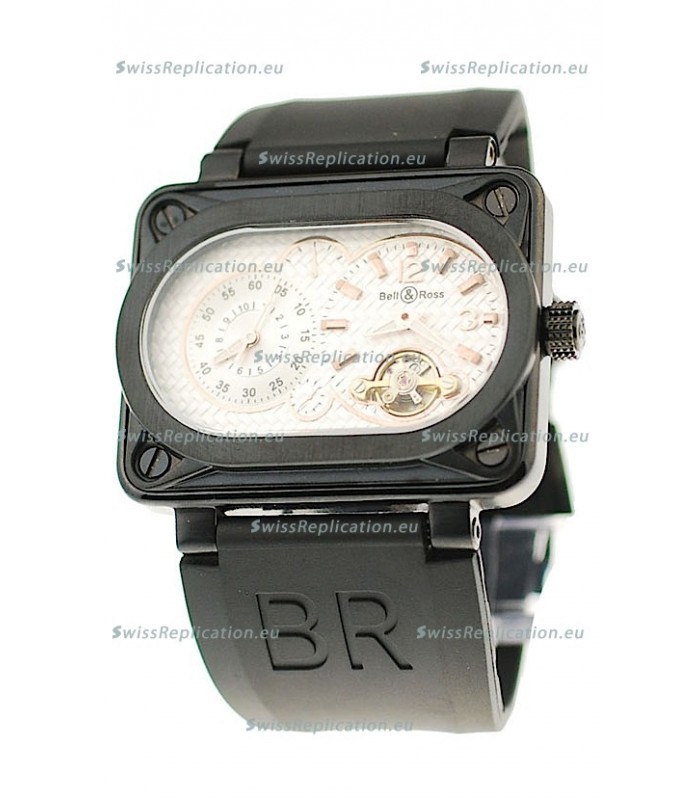 Bell and Ross BR Minuteur Tourbillon PVD Japanese Watch in White Dial