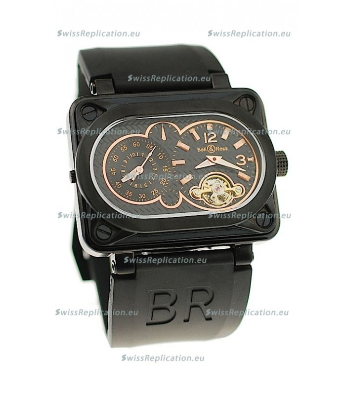 Bell and Ross BR Minuteur Tourbillon PVD Japanese Watch in Rose Gold Markers
