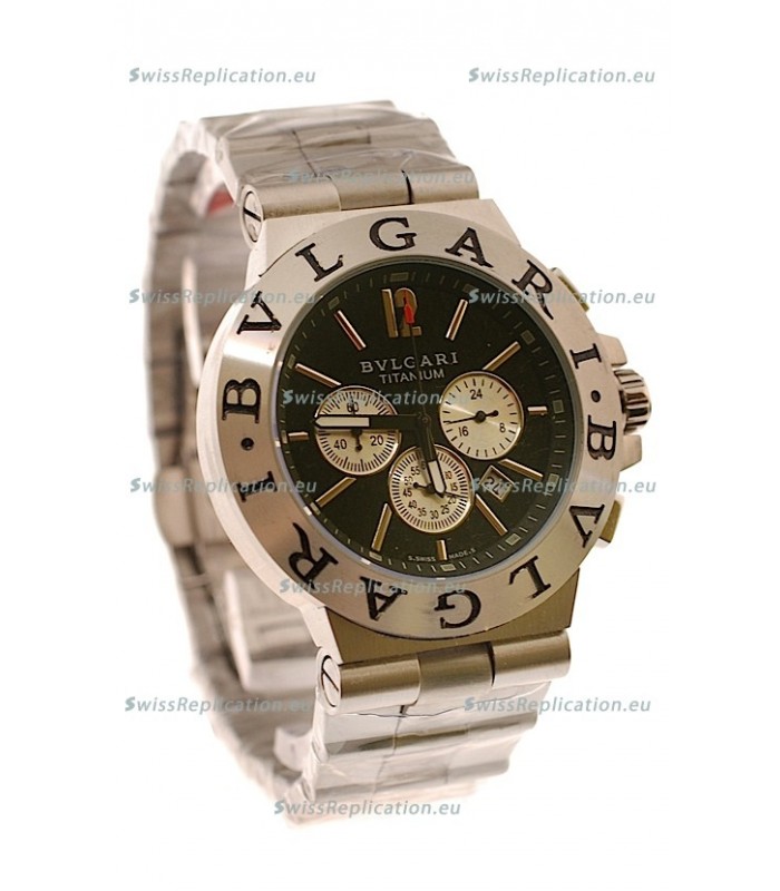 Bvlgari Diagono Mens Scuba japanese Replica Watch in Black Dial