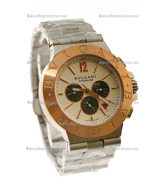 Bvlgari Diagono Mens Scuba japanese Replica Watch in Cream Carbon Dial