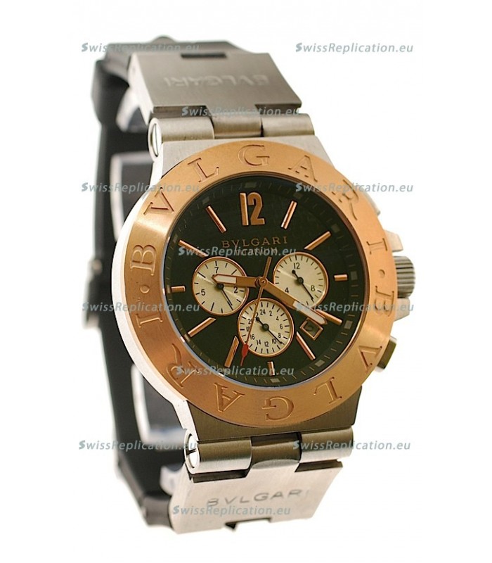 Bvlgari Diagono Mens Scuba japanese Replica Watch in Black Dial