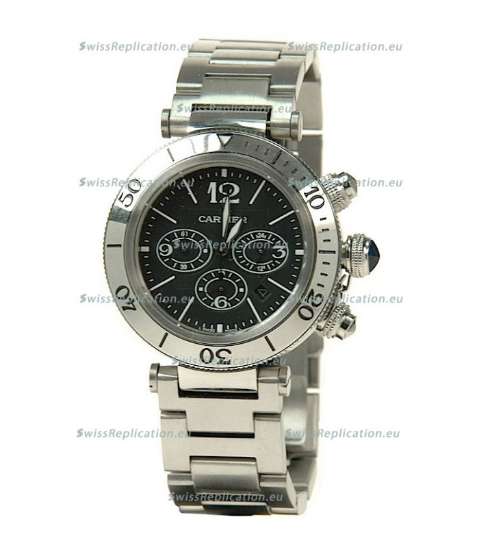 Cartier Pasha Seatimer Swiss Replica Automatic Watch in Black Dial