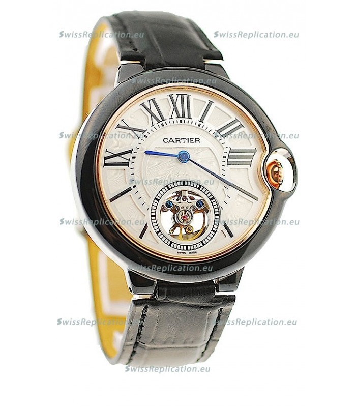 Ballon Bleu De Cartier flying Tourbillon Japanese Replica Watch in White Face