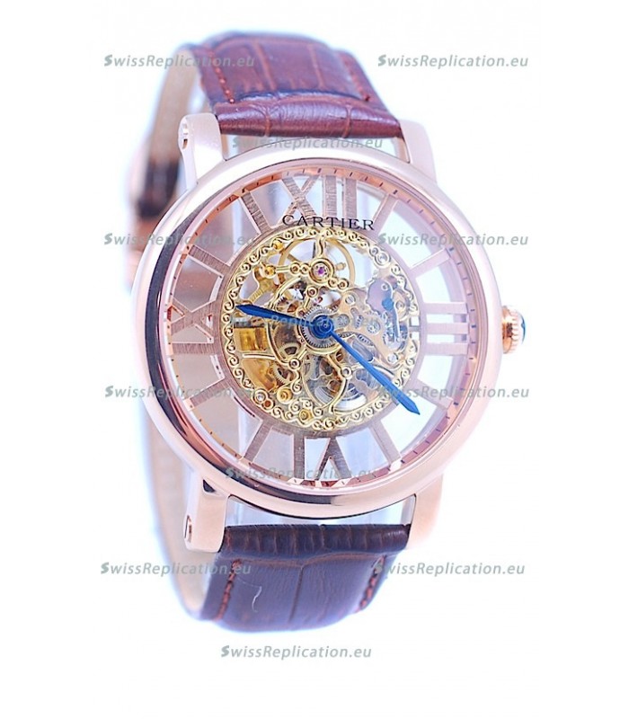 Ronde De Cartier Skeleton Rose Gold Japanese Watch 
