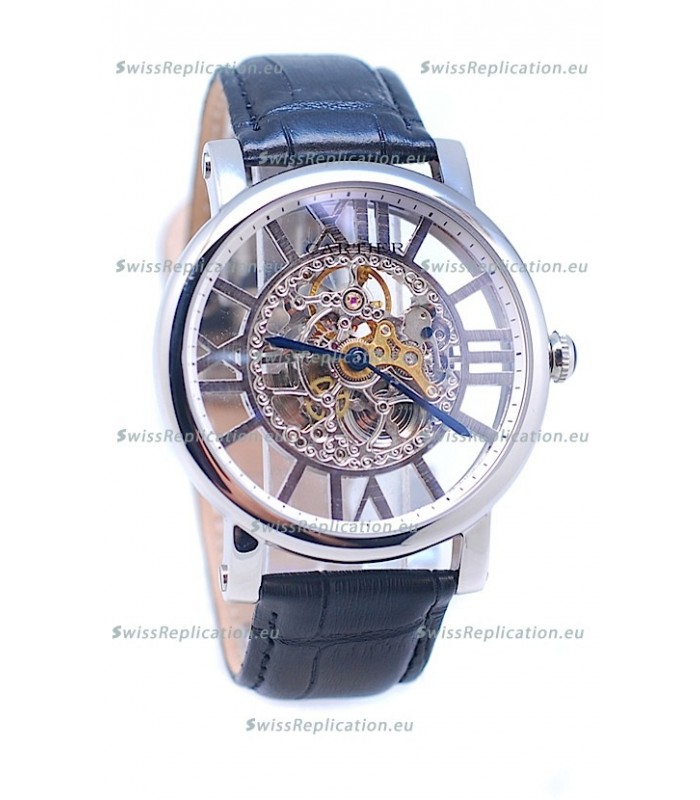 Ronde De Cartier Skeleton Silver Japanese Replica Watch 