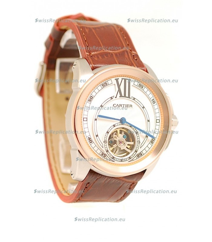 Calibre de Cartier Flying Tourbillon Japanese Replica Rose Gold Watch 