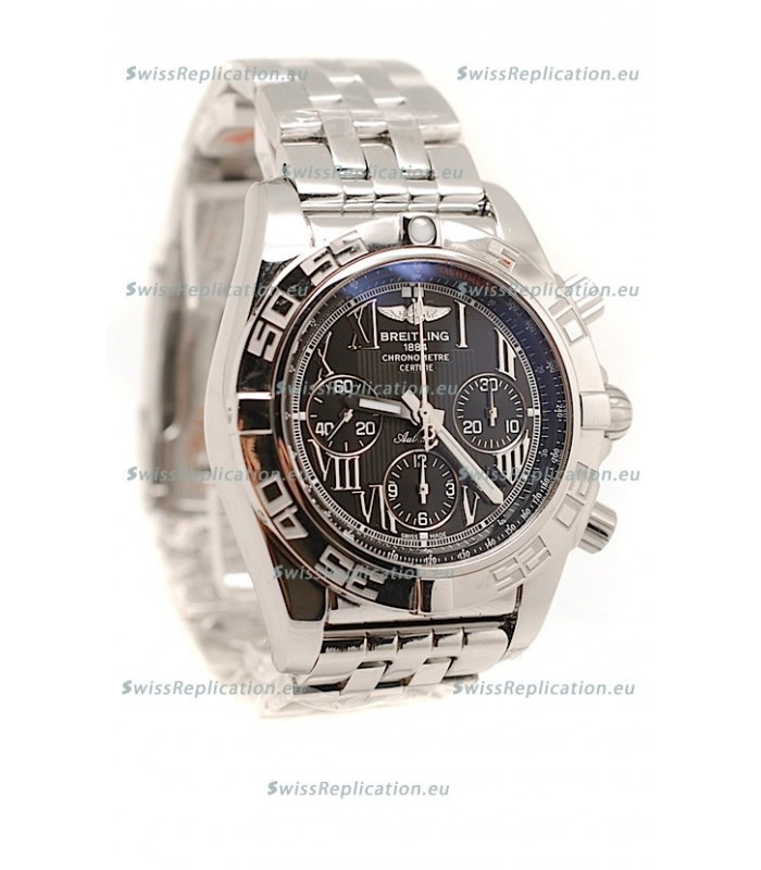 Breitling Chronograph Chronometre Swiss Replica Watch in Black Dial