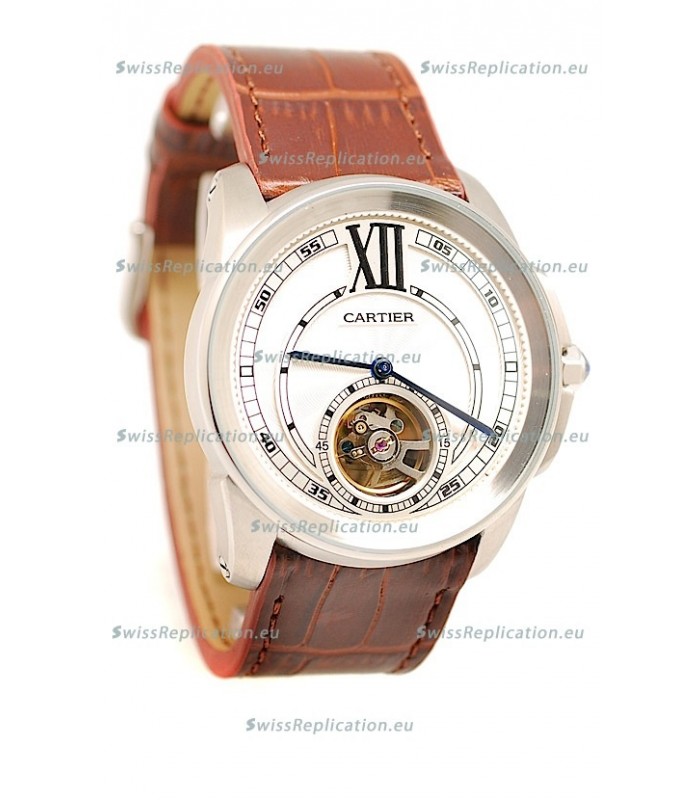 Calibre de Cartier Flying Tourbillon Japanese Replica Steel Watch 