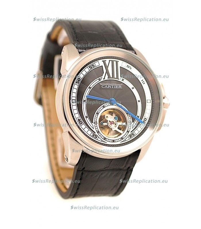 Calibre de Cartier Flying Tourbillon Japanese Replica Steel Watch 