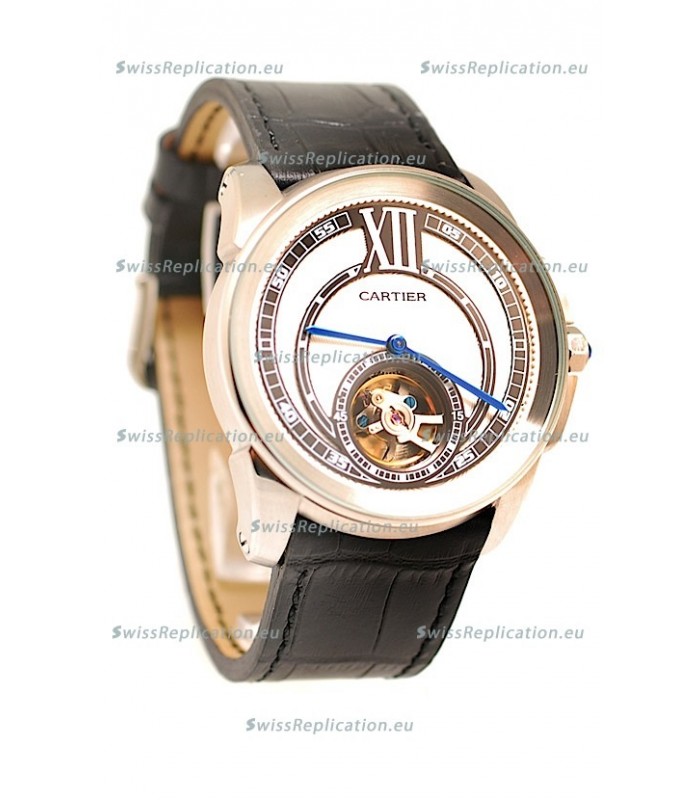 Calibre de Cartier Flying Tourbillon Japanese Replica Steel Watch 