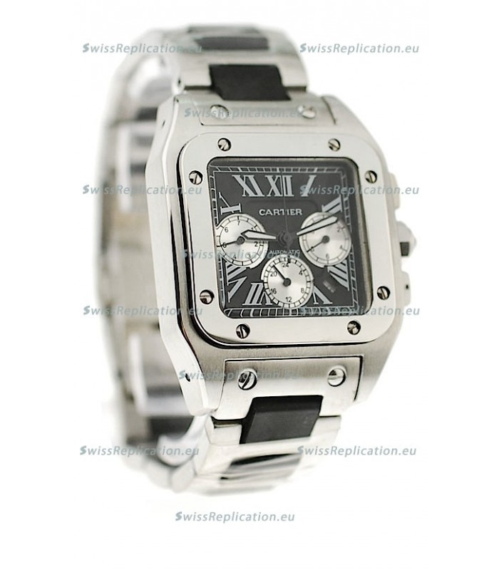 Cartier Santos 100 Japanese Replica Watch in Black Dial