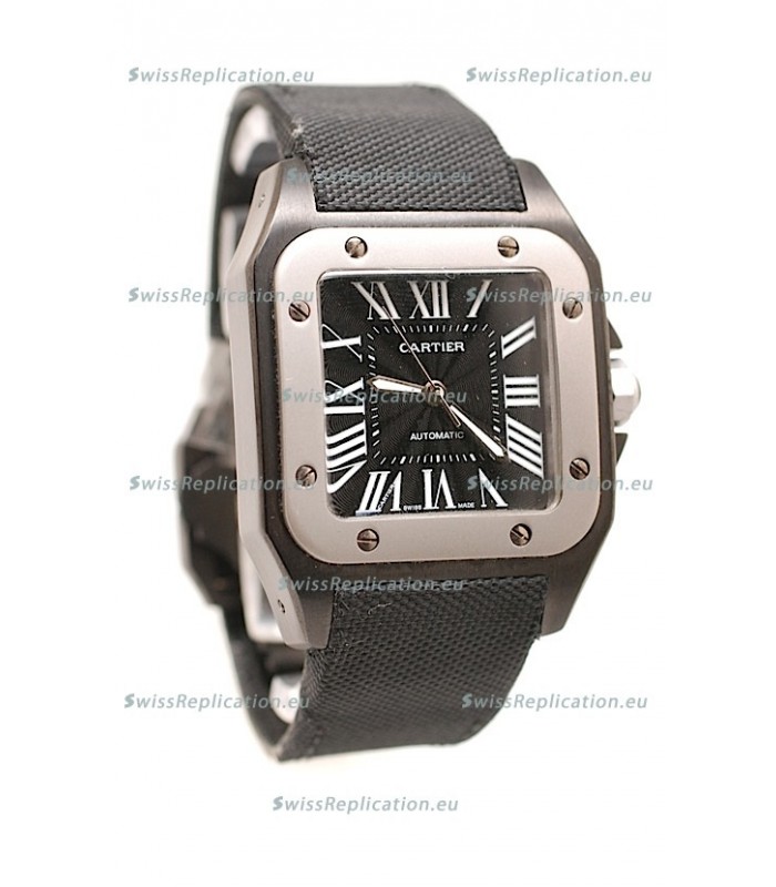 Cartier Santos 100 Swiss Replica Watch in Black Dial