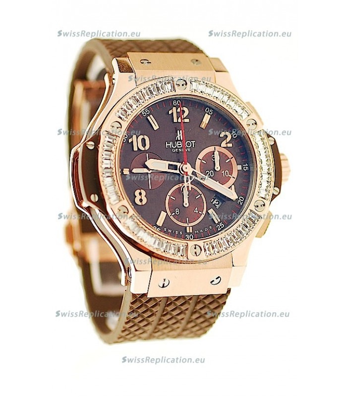 Hublot Big Bang Pink Gold Swiss Watch with Baguatte Diamonds