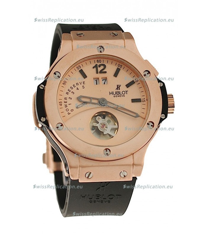 Hublot Big Bang Big Date Power Reserve Japanese Replica Tourbillon Watch in Pink Gold