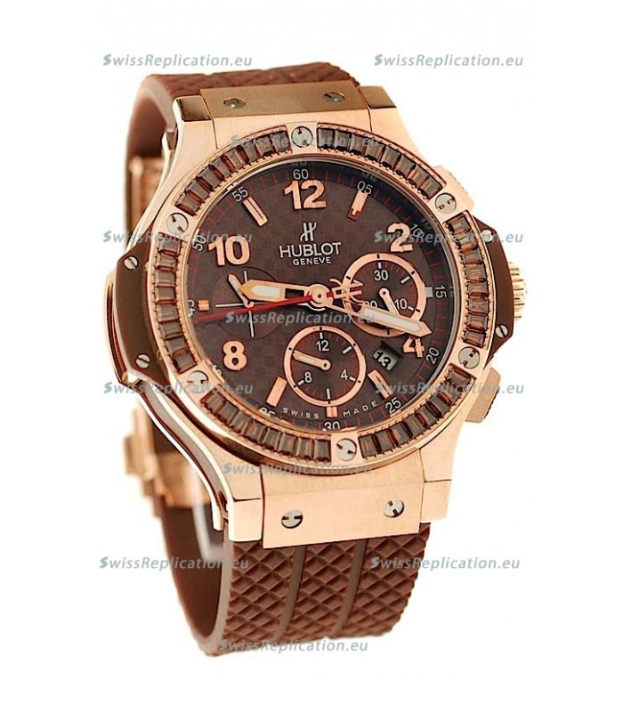 Hublot Big Bang Pink Gold Swiss Watch with Baguatte Diamonds