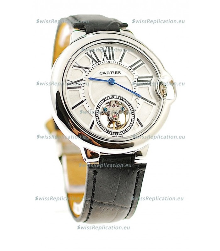 Ballon Bleu De Cartier flying Tourbillon Japanese Replica Steel Watch in White Dial